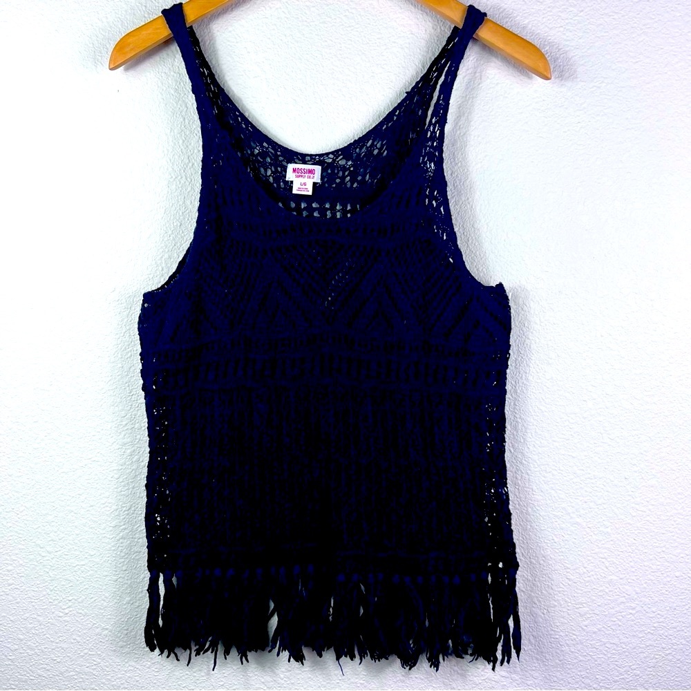 Mossimo Supply Co. Black Knit Crochet Fringe Women's Tank Top size XS